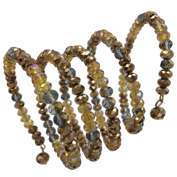 Brown Topaz Tones Multicolor Glass Beaded Wrap Around Fancy Layered Bracelet - Picture 1 of 2